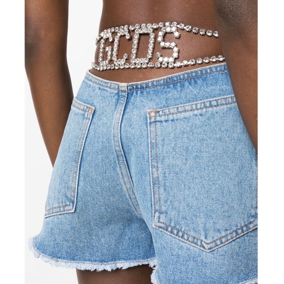 GCDS Bling High-Waisted Light Denim Shorts - 26W - NWT - Picture 1 of 8